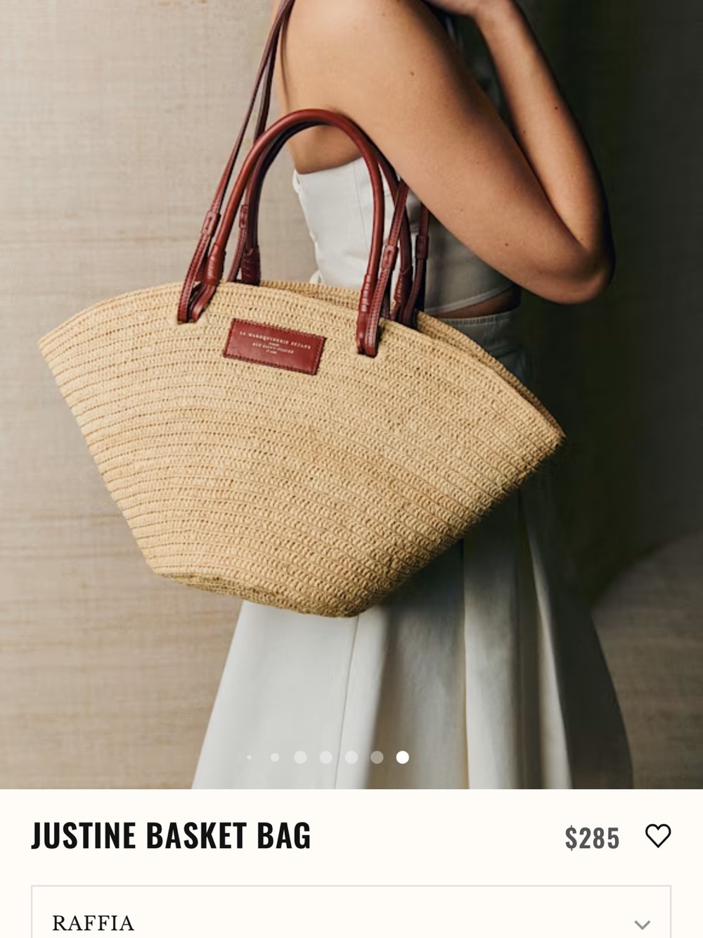 Sezane Justine Basket Bag - Straw Tote with Brown Leather Handles - Picture 12 of 12